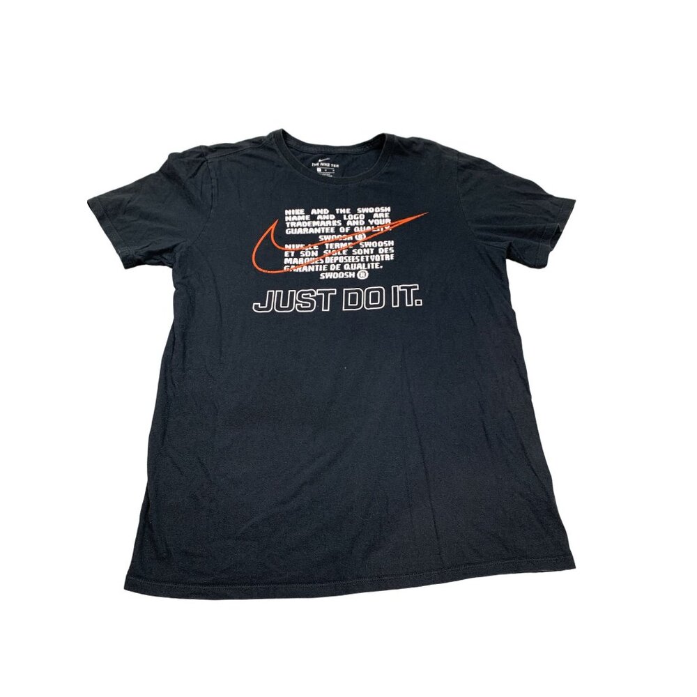 Nike Mens Medium Black Tee Just Do It Graphic Swoish Athletic Cut Back hit